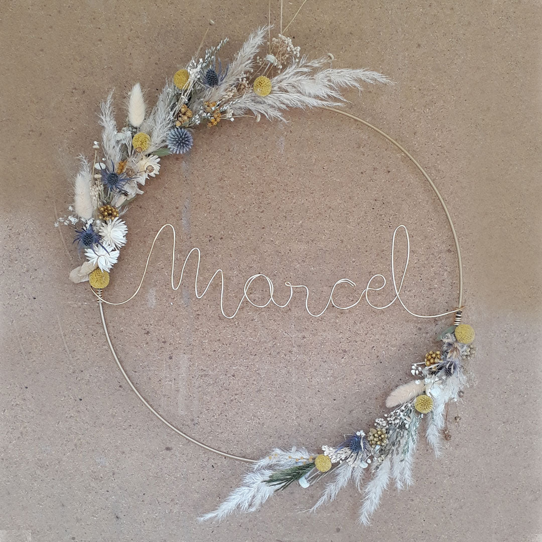 couronne fleurs séchées personnalisée Marcel vue de face | Flauri
